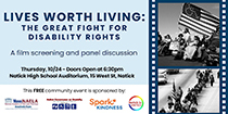 Lives Worth Living: The Great Fight for Disability Rights , Roots & Wings, events, workshops, yoga studio, Natick, MA